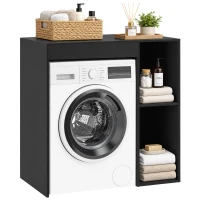 HOMCOM Mobilier pentru mașina de spălat, dulap pentru mașina de spălat și uscător cu 2 compartimente deschise, 96 x 60 x 90,5 cm, negru(m-8)