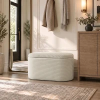 HOMCOM Velours-Aufbewahrungsbank Pouf Aufbewahrungstruhe 3-in-1 mit 2 integrierten kleinen Hockern 82x43x44cm Beige(m-5)