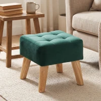 HOMCOM Suport pentru picioare living, Ottoman, Scaun tapițat în material textil cu picioare din lemn, 27 x 27 x 26 cm, Verde închis(m-2)