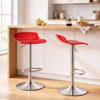 HOMCOM Set de 2 taburete de bar cu design contemporan rotative 360° înălțime reglabilă cu suport pentru picioare 39x39x67-87cm roșu(m-7)