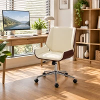 Vinsetto Scaun de Birou Design Vintage, Înălțime Reglabilă, Rotativ 360°, Bază Cromată, 53 x 60 x 86-96 cm, Crem(m-7)