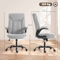 HOMCOM Scaun de birou ergonomic din țesătură flanelă, înălțime reglabilă, balans, cotiere rabatabile, 66x77x122cm, gri deschis(m-3)