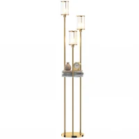 HOMCOM Stehlampe mit Ablage Glas 3-flammig Stehleuchte Lampenschirme Glas Gold(m-8)