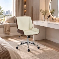 Vinsetto Scaun de Birou Design Vintage, Înălțime Reglabilă, Rotativ 360°, Bază Cromată, 53 x 60 x 86-96 cm, Crem(m-6)