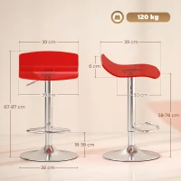 HOMCOM Set de 2 taburete de bar cu design contemporan rotative 360° înălțime reglabilă cu suport pentru picioare 39x39x67-87cm roșu(m-3)