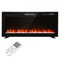 HOMCOM 102 cm Cheminée Électrique Encastrable/Murale/Autoportante Ultra-fine 8.3 cm avec Télécommande, 900/1800W, Minuterie, 35 m² Noir(m-7)