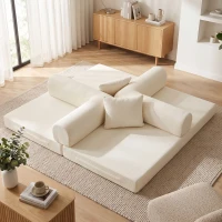 HOMCOM Canapé-Lit Convertible 5 en 1 3 Places en Chenille 207 cm Pliable au Sol Mousse Haute Densité 2 Coussins Blanc(m-4)