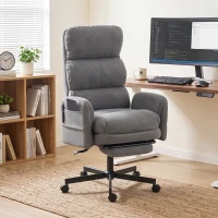 HOMCOM Scaun Birou Ergonomic, Cotieri Rabatabile, Tetieră Reglabilă, Fotoliu Birou Înclinat Velur Côtelat, Gri(m-7)