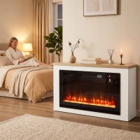 HOMCOM Cheminée électrique avec chauffage, 12 couleurs de flammes, meuble TV avec cheminée pour TV jusqu'à 55 pouces (140 cm), 114 cm blanc(m-4)