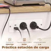 HOMCOM Isla de Cocina con Ruedas, Encimera Extensible Estación de Carga Compartimento para Cubo Estantes en las Puertas Blanco(m-5)