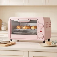HOMCOM Tisch-Backofen 10L 750W Kleiner Elektro-Ofen Temperatur 230 °C und Timer 36,5x26x22 cm Rosa(m-2)