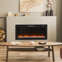 HOMCOM 102 cm Cheminée Électrique Encastrable/Murale/Autoportante Ultra-fine 8.3 cm avec Télécommande, 900/1800W, Minuterie, 35 m² Noir(m-4)
