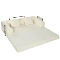 HOMCOM Canapé-Lit Convertible 5 en 1 3 Places en Chenille 207 cm Pliable au Sol Mousse Haute Densité 2 Coussins Blanc(m-1)