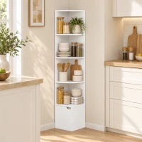 HOMCOM Eckregal mit 5 Ebenen, Regalböden und Schrank für Wohnzimmer, Schlafzimmer, 29,5x29,5x158 cm, Weiß(m-5)