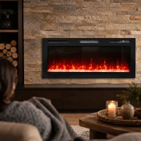 HOMCOM Cheminée Électrique Ultra-Fine 900/1800 W Encastrable/À Suspendre/Sur Pied 12 Couleurs de Flamme 3D Télécommande jusqu'à 35 m² Noir(m-2)