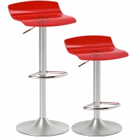 HOMCOM Set de 2 taburete de bar cu design contemporan rotative 360° înălțime reglabilă cu suport pentru picioare 39x39x67-87cm roșu(m-8)
