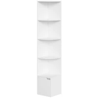HOMCOM Eckregal mit 5 Ebenen, Regalböden und Schrank für Wohnzimmer, Schlafzimmer, 29,5x29,5x158 cm, Weiß(m-1)