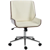 Vinsetto Scaun de Birou Design Vintage, Înălțime Reglabilă, Rotativ 360°, Bază Cromată, 53 x 60 x 86-96 cm, Crem(m-8)