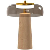 HOMCOM Lampă de masă vintage LED pentru dormitor, lampă de noptieră cu abajur din sticlă, chihlimbar(m-8)