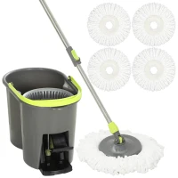 HOMCOM Set mop și găleată cu storcător 2 compartimente Găleată 20 L 5 lavete microfibră Utilizare uscată și umedă Gri Închis(m-7)