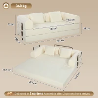 HOMCOM Canapé-Lit Convertible 5 en 1 3 Places en Chenille 207 cm Pliable au Sol Mousse Haute Densité 2 Coussins Blanc(m-3)