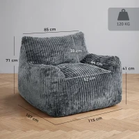 HOMCOM Fotoliu de podea pentru adulți, lounge Cloud mare fără cadru, cu suport pentru spate și brațe, fără montaj, Gri(m-3)