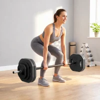SPORTNOW Hantel-Set 30 kg, Einstellbare quadratische Scheiben mit Griffen, rutschfeste Stahlstange 3 Teile, Schwarz(m-4)