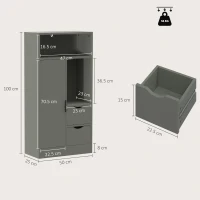 HOMCOM Mobilier pentru baie, corp de depozitare îngust cu 2 sertare, compartimente deschise, 50x25x100cm, verde deschis(m-3)