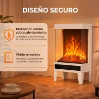 HOMCOM Chimenea Eléctrica 1000/2000W Calentador de Chimenea con Llama LED Ajustable hasta 15-20 m² 40,5x20x62 cm Blanco(m-6)
