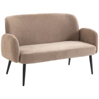 HOMCOM Canapé 2 places 132 cm, petit canapé en velours avec assise large, rembourrage et pieds métalliques, Marron(m-7)