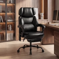HOMCOM Fauteuil de bureau massant 6 points vibrant, chauffé avec repose-pieds, en cuir PU, hauteur réglable, Noir(m-4)