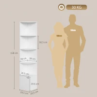HOMCOM Eckregal mit 5 Ebenen, Regalböden und Schrank für Wohnzimmer, Schlafzimmer, 29,5x29,5x158 cm, Weiß(m-3)