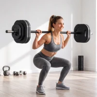 SPORTNOW Hantel-Set 30 kg, Einstellbare quadratische Scheiben mit Griffen, rutschfeste Stahlstange 3 Teile, Schwarz(m-2)