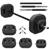 SPORTNOW Hantel-Set 30 kg, Einstellbare quadratische Scheiben mit Griffen, rutschfeste Stahlstange 3 Teile, Schwarz(m-7)