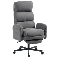 HOMCOM Scaun Birou Ergonomic, Cotieri Rabatabile, Tetieră Reglabilă, Fotoliu Birou Înclinat Velur Côtelat, Gri(m-9)
