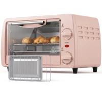 HOMCOM Cuptor Electric de Masă 10L 750W Mini cuptor electric Până la 230 ℃ și temporizator 36,5x26x22 cm Roz(m-7)