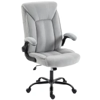 HOMCOM Scaun de birou ergonomic din țesătură flanelă, înălțime reglabilă, balans, cotiere rabatabile, 66x77x122cm, gri deschis(m-1)