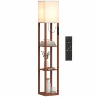 HOMCOM Lampă de Podea cu 3 Rafturi Lumină LED Reglabilă Control Tactil și Telecomandă Abajur Textil Bec Inclus Marrón(m-7)