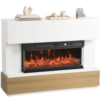 HOMCOM Foyer électrique au sol et encastrable à 3 faces, 900/1800W, 12 couleurs flammes 3D, 117 cm, Blanc(m-7)