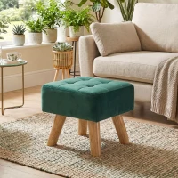 HOMCOM Suport pentru picioare living, Ottoman, Scaun tapițat în material textil cu picioare din lemn, 27 x 27 x 26 cm, Verde închis(m-7)