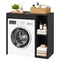 HOMCOM Mobilier pentru mașina de spălat, dulap pentru mașina de spălat și uscător cu 2 compartimente deschise, 96 x 60 x 90,5 cm, negru(m-9)
