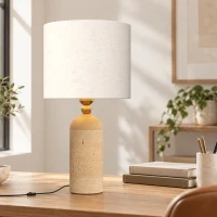 HOMCOM Lampe de table vintage E27, lampe de chevet avec abat-jour et câble, 48 cm, beige(m-5)