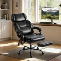 HOMCOM Fauteuil de bureau massant 6 points vibrant, chauffé avec repose-pieds, en cuir PU, hauteur réglable, Noir(m-2)