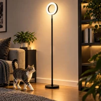 HOMCOM Lampă de podea 42W LED dimabilă 3 temperaturi de culoare reflector pentru tavan cap inelar reglabil negru(m-6)