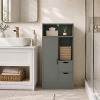 HOMCOM Mobilier pentru baie, corp de depozitare îngust cu 2 sertare, compartimente deschise, 50x25x100cm, verde deschis(m-6)