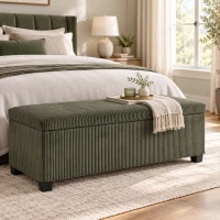 HOMCOM Bancă de Depozitare, Capăt de Pat din Catifea Côtelée cu Capac, pentru Living, Dormitor, Hol, 112x42x40 cm, Verde Deschis(m-7)