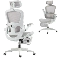 HOMCOM Scaun de birou ergonomic rabatabil din plasă, suport lombar, tetieră, cotiere rabatabile, 62x66x126cm, Gri(m-8)