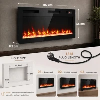 HOMCOM 102 cm Cheminée Électrique Encastrable/Murale/Autoportante Ultra-fine 8.3 cm avec Télécommande, 900/1800W, Minuterie, 35 m² Noir(m-3)