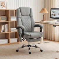 HOMCOM Fotoliu birou cu masaj vibrant și încălzire, scaun ergonomic din catifea imprimată, spătar înclinabil, gri(m-2)
