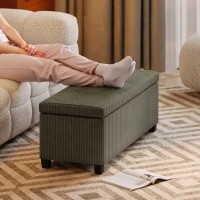 HOMCOM Bancă de Depozitare, Capăt de Pat din Catifea Côtelée cu Capac, pentru Living, Dormitor, Hol, 112x42x40 cm, Verde Deschis(m-4)